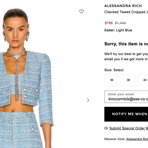 ALESSANDRA RICH light blue Checked Tweed Cropped Jacket size 0 *LIKE NEW - Picture 10 of 16